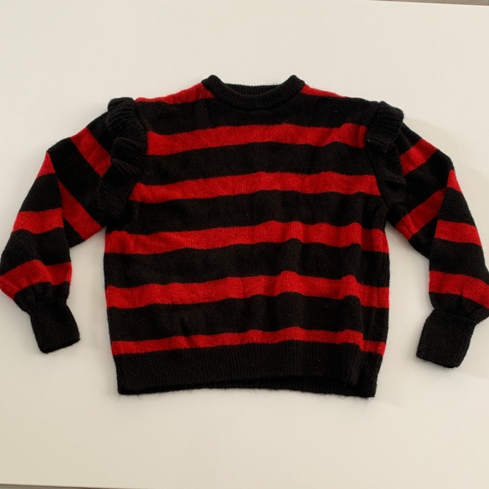 Zara Red/Black Striped Mohair Knit Sweater Detachable Tulle Collar NWT S - Picture 5 of 15
